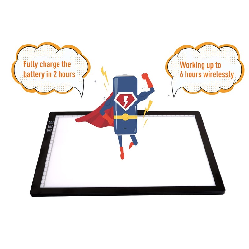 Wireless Rechargeable A4 LED Light Pad w/Built-in Riser Stands, 6