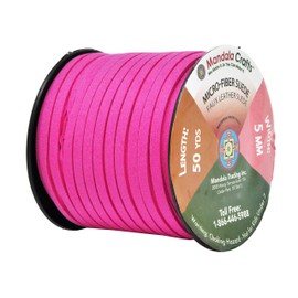 Mandala Crafts 50 Yards 5mm Wide Jewelry Making Flat Micro Fiber Lace Faux Suede Leather Cord (5mm, Hot Pink)