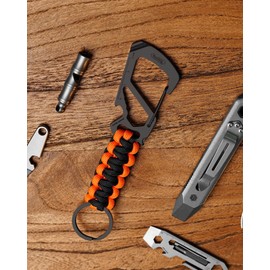 KeyUnity KC00 Paracord Keychain Carabiner Clip, 550 Parachute Lanyard Multitool for Outdoor, Backpacks, Men & Women (Black Clip Orange Black Strap)