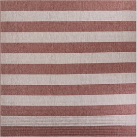 Unique Loom Outdoor Striped Collection Area Rug - Distressed Stripe (12' Square Rust Red/Gray)
