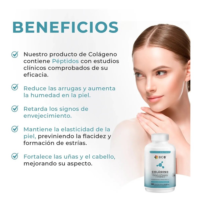 Bio B Colágeno Hidrolizado Ácido Hialu Y Vit C 180
