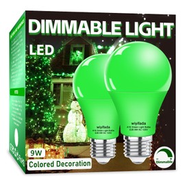Wiyifada 2 Pack A19 LED Green Light Bulbs,120V E26 Christmas Green LED Lights 9W Replace up to 100W,Dimmable Colored Light Bulbs for St. Patrick's Day, Porch Light, Party Decoration, Holiday Lighting