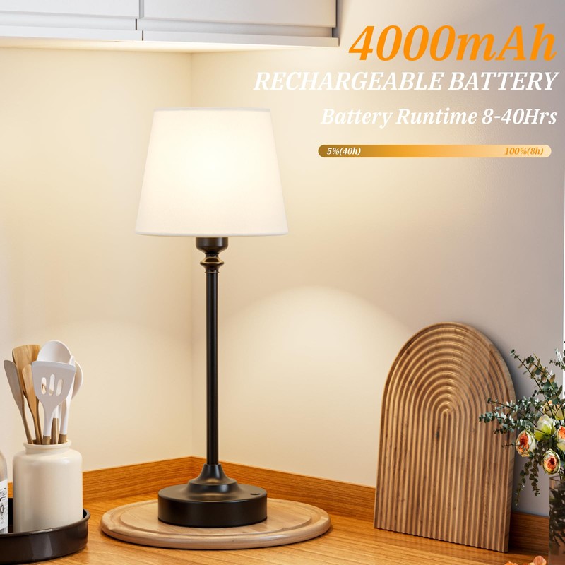 Kakanuo Cordless Table Lamp Rechargeable Black - 1 Pack 4000mAH