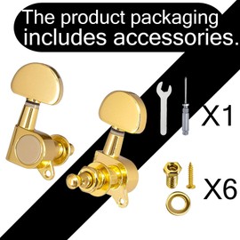 Closed Gear Guitar Tuning Machines 6-Pack (3L+3R) - Premium Chrome Zinc Alloy Tuners & Keys, Replacement Upgrade Kit Compatible with Acoustic Electric Guitars with Tools (Gold)