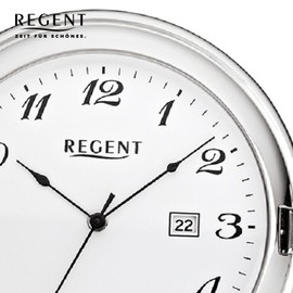 REGENT Men's Pocket Watch Savonnette Flip Cover 47 mm Quartz White Dial Arabic Numbers Date, P-739 - Silver / Crest, Classic