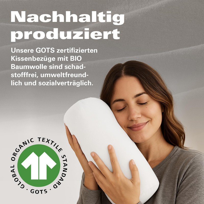 BaSaTex Organic Cushion Covers for Bolster 40 x 15 cm