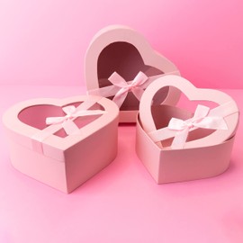 Home Garden Ornaments Pink Gift Box with Lid Set of 3 Sizes – Heart Shaped Gift Boxes with Lids – Gift Boxes for Presents – Cardboard Gift Boxes with Decorative Ribbon (Heart Pink)