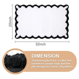 ORTIGIA Cute Scalloped Bathroom Rugs Non Slip Washable, Quick Dry Absorbent Plush Microfiber Bath Mats, Fun White and Black Bathmat for Bath Room Bathtub Shower, Floor Carpet for Sink Bedroom, 20x32
