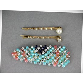 Perfect Hairstyle with Our Hair Accessories - Blue Striped Snap Barrette Set Pearl Crystal Gold Bobby Hair Pins Barrette Fashionable Hair Accessory Hair Jewelry Accessories for Lady Women