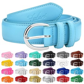 Falari Women Genuine Leather Belt Fashion Dress Belt With Single Prong Buckle 6028-LightBlue-XL