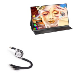 BoxWave Cable Compatible with UPERFECT QLED Portable Monitor N156N01 (15.6 in) - AllCharge miniSync, Retractable, Portable USB Cable - Jet Black