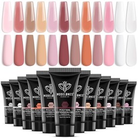 modelones Poly Gel Nail Kit, 12 Colors Nude Pink Poly Extensions Set Builder Nail Gel Art Design Salon Professional Technician Tool Beauty Gifts for Women