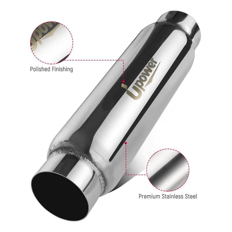 UPOWER 3" Inlet&Outlet Exhaust Resonator,16" Overall Length Center Straight Through
