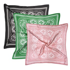 VANLINKER VL9549 - Bufanda de seda para mujeres y hombres, pañuelo clásico de satén para el cabello, bufanda de seda para el cuello, bufandas cuadradas, negro, verde y rosa, M