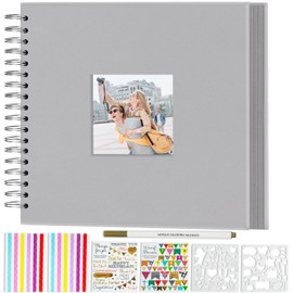 Miaikoe 20.5x20.5 cm DIY Scrapbook Album with Window Hardcover Kraft Blank Paper Scrap Book with 20 Sheets Photo Album for Guest Book, Family Wedding Anniversary (Grey)