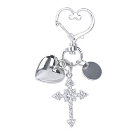 Cute Rhinestone Cross Keychain for Women Men, Sparkling Bling Cross Key Chains for Girls, Silver Kawaii Girly Aesthetic Bag Charms Gifts Accessories for Backpack Tote Bags Handbags Purse Car Keys