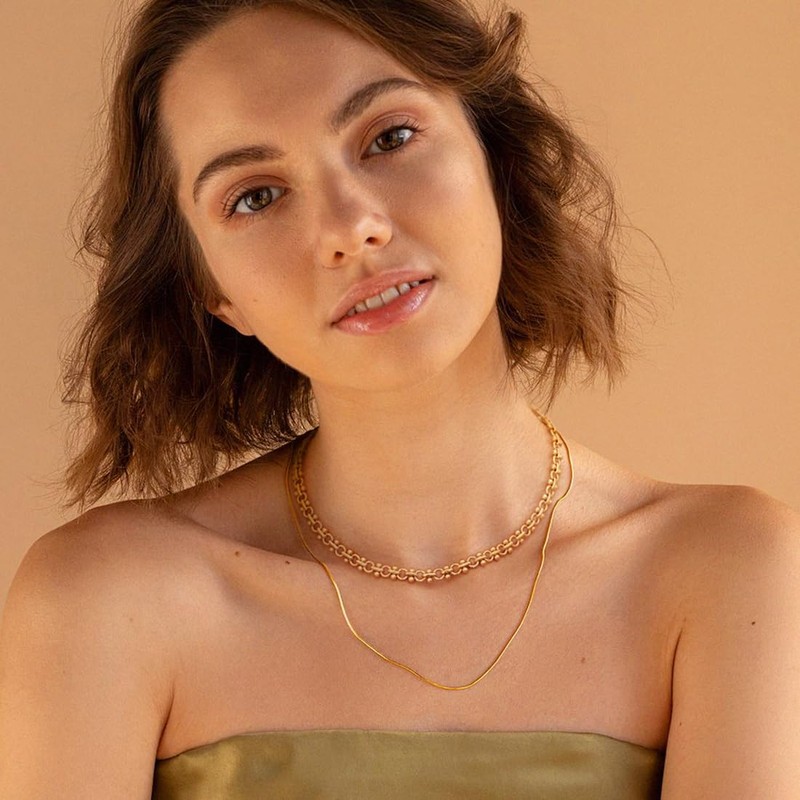 Aobei Pearl 18K Gold Chunky Chain Choker for Women Dainty