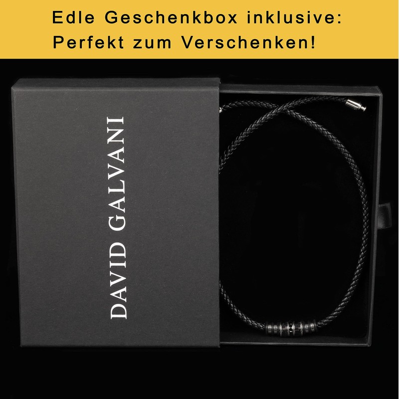 David Galvani Leather Necklace for Men with Pendant - Includes