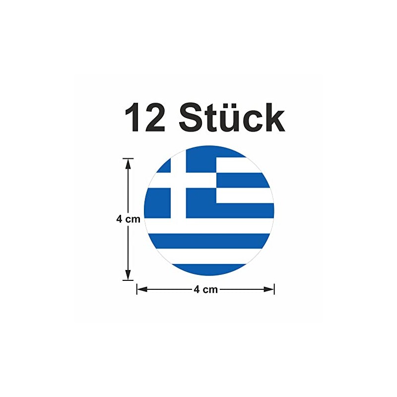 Pack of 12 Stickers Greece Round 4 cm Greece Flag