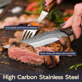 Dragon Creek Steak Knives Set of 6, High-Carbon Steel Steak Knife Set with Wooden Handle, 4.3 Inch Non-serrated Steak Knives, Razor-Sharp Dinner Knives With Gift Box