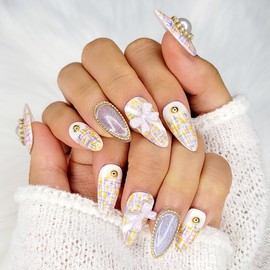 Pearl Tweed Handmade Nail Tips - Oval XL / 진주 트위드 수제네일팁 - 오벌XL