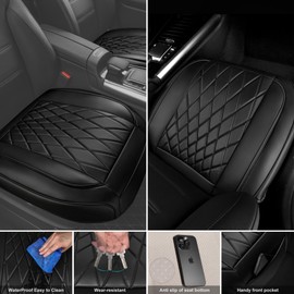 CAR PASS CAR PASS 2 Pack Leather Front Car Seat Covers, Bottom Seat Covers Full Wrapped with Storage Pocket, Anti-Slip Leather Seat Protectors,Waterproof Seat Cushion Pad Universal Fit Sedan SUV Truck, Black