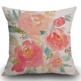 Smooffly Flower Cushion Cover Peonies Summer Bouquet Watercolor Pastel Decorative Pillow Case Throw Pillow Cover Girly Home Decor Square 18 x 18 Inch Cushion Pillowcase 45 x 45 cm