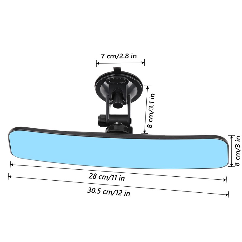 12" Large Convex Rear View Mirror, Suction Cup Anti-Glare Blue