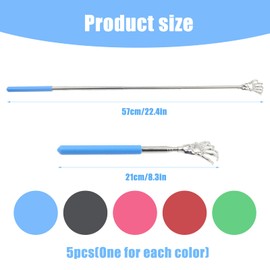 CYIOU Pack of 5 Back Scratchers Stainless Steel Scratcher Funny Back Scratcher from 21 cm to 57 cm Extendable for Back and Head Scratching Itch Relief (5 Colours)