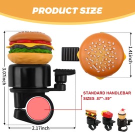 GXGM 4 Stück Fahrradklingel Kinder,Klingel Fahrrad,Geeignet für Roller,Dreirad,Kinderfahrrad,Kinder Laufrad,Mountainbike-Fahrrad Zubehör,Glocken für Kuchen/Burger/Popcorn/Sandwich Deko
