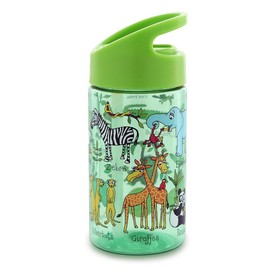 Tyrrell Katz Jungle Design, Flip Top Kids Water Bottle With Straw, Durable Tritan Children's Drinking Bottle, BPA Free, Leak Proof, Dishwasher Safe, 400ml, Super Detailed Jungle Illustrations