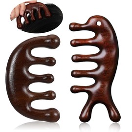 COYUN Pack of 2 Massage Comb with Wide Tooth Gua Sha Stone Head Massage Comb Round Tooth Comb Fatigue Relieves Massager Gua Sha Massage Tool for Men or Women