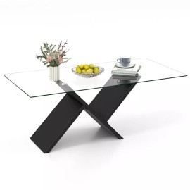 Costway 47" Modern Rectangle Glass Coffee Table Living Room With Tempered Glass Tabletop