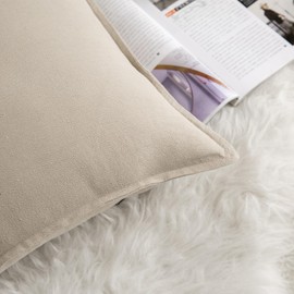 Mandioo Pack of 2 Neutral cotton Cushion Covers 55x55 cm 22x22 inch Solid Decorative Couch Throw Pillowcase Boho Farmhouse Home Decor for Sofa Living Room Bed Bedroom Taupe