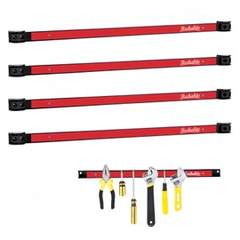 Rechabite 4 Pieces 24" Magnetic Tool Holder Strip, Red Magnet Bar, Metal Tool Organizer Rack for Garage Organization, Easy To Install in Workshop, Mounting Screws Included