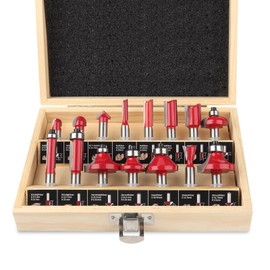 KOWOOD Milling Cutter Set for Routers, 15 Pieces, Shaft 8 mm Router Bit Set, Woodworking Tools for Beginners in Wooden Case, Industrial Quality Wood Cutter for Hard and Soft