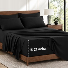 CozyLux Queen Sheet Set 6-Piece, 21-Inch Deep Pocket, Soft Brushed Feel