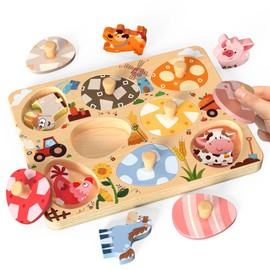 Zeoddler Wooden Puzzles for Toddlers, 8 Pcs Farm Animal Matching Egg Puzzle, Montessori Toys for Boy Girl Easter Birthday Gifts, Preschool Learning Activities & Educational Toys for Boys, Girls