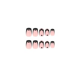 24 Pieces Black Frosted False Nails Love Heart False Nails Medium Length False Nails Square Full Cover False Nails for Women and Girls Daily Wear