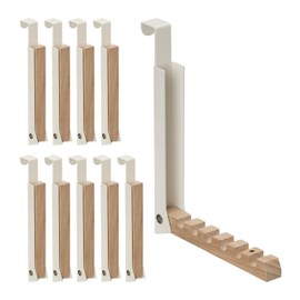Relaxdays Folding Hook for 6 Hangers, Metal and Wood, Hooks for 2 cm Door Rebate, Cream