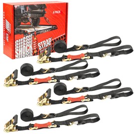 SHOCKSTRAP Ratchet Strap, 15' x 1.5" Shock Absorbing Heavy Duty Tie downs for Cargo, 1,000 LB WLL / 3,000 LB Break Strength, 4-Pack