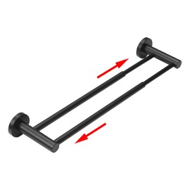 RUMOSE Adjustable Bath Towel Bar 15 to 27 Inch Matte Black Retractable Double Tower Holder Hanger Expandable Dual Bathroom Tower Racks Bathroom Accessories, Wall Mounted Stainless Steel