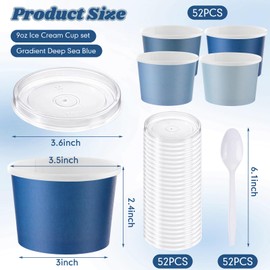 Eaasty 52 Pack Paper Ice Cream Cups 9oz Colored Disposable Dessert Bowls with Lids & Spoons Bulk for Summer Party, Pool BBQ, Birthday Baby Shower Party Supplies(Gradient Sea Blue)