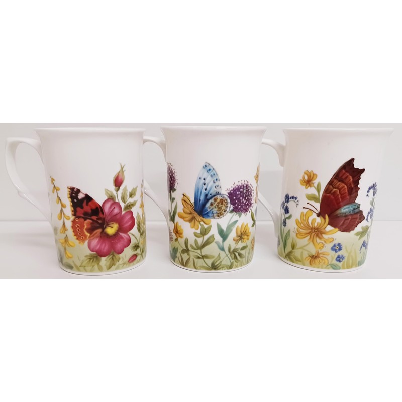 Rainbow Decors Garden Butterflies Mugs Set of 3 Bone China