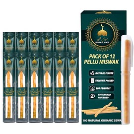 Paquete de 12 palitos de Miswak para dientes con soporte - Cepillo de dientes natural para blanquear los dientes, salud bucal y aliento fresco - Sellado al vacío con sabor natural