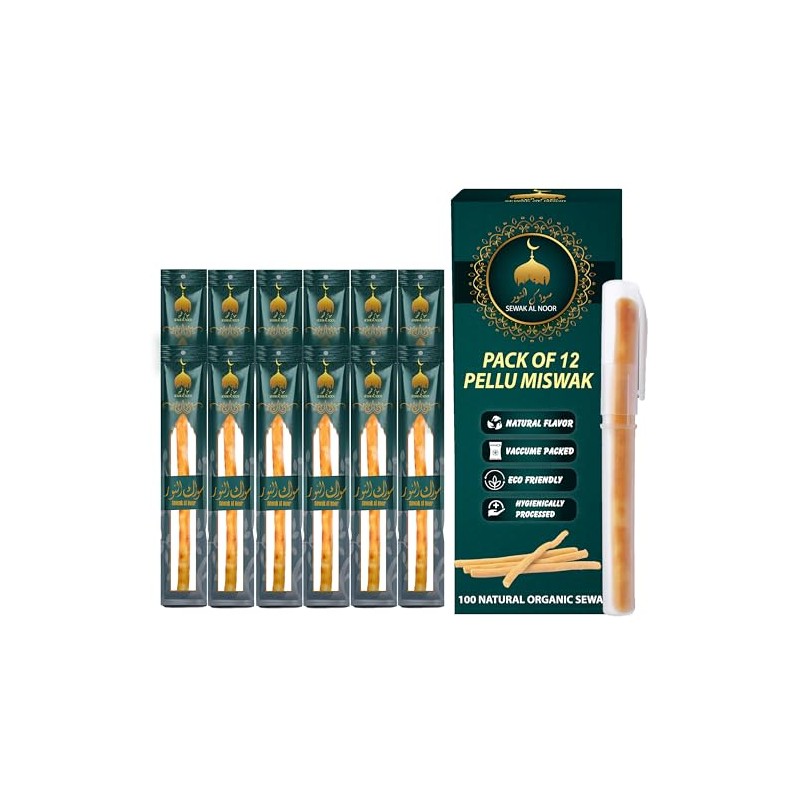Paquete de 12 palitos de Miswak para dientes con soporte