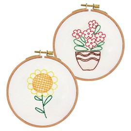 URROMA 2 Sets Embroidery Kits for Beginners Pre-Stamped Embroidery Flower Pattern Cross Stitch Kits Adult Craft Kits Starter Kits for Hand Craft Lover