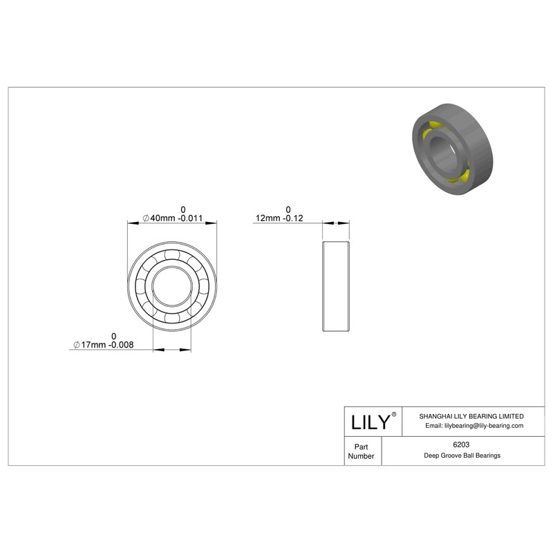 1 Pcs 6203 Zirconia Ceramic Bearing - 17x40x12mm