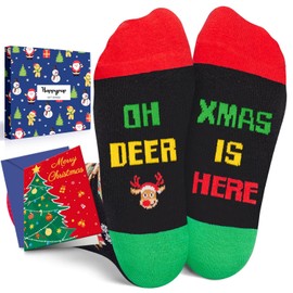HAPPYPOP Christmas Gifts Socks for Kids - Reindeer Socks for 2-3 Years Old Boys Girls, Stocking Stuffers with Greeting Card