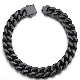 Black Cuban Link Chain for Men 9mm Wide 7.5Inch Men Chain Cuban Bracelet